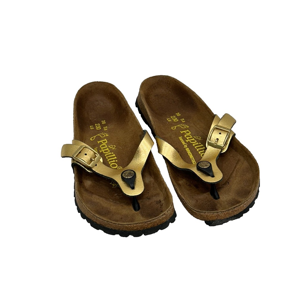 Birkenstock Papillio Womens Gizeh Gold Leather Thong Sandals Size 36
